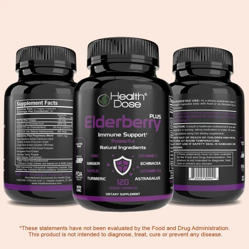 Vista 8 de Health Dose Cápsulas de saúco Plus – Suplemento de apoyo inmunológico con vitaminas C, D3, zinc, selenio y 11 ingredientes para el bienestar durante