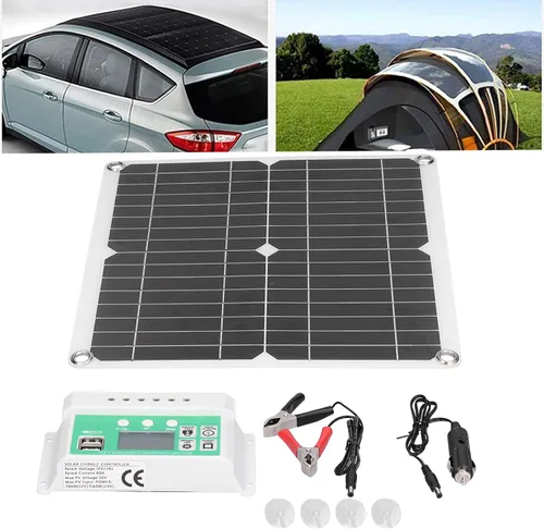 Vista 7 de Kit de panel solar de 40 W 18 V, doble puerto USB monocristalino de silicio flexible con controlador de carga solar de 60 A para ciclismo