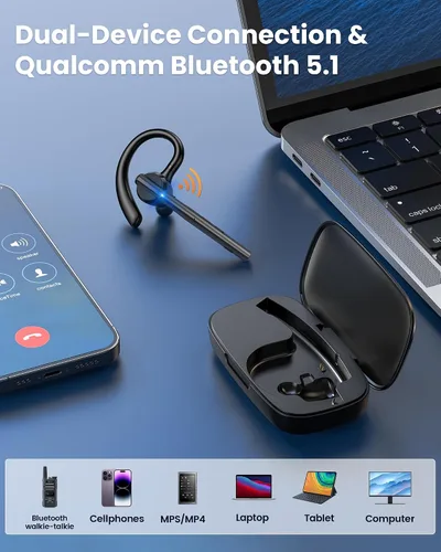 Vista 6 de New Bee Auriculares Bluetooth V5.1 72H Hablar Time Dual Mic con botón de silencio para negocios, auricular Bluetooth inalámbrico manos libres