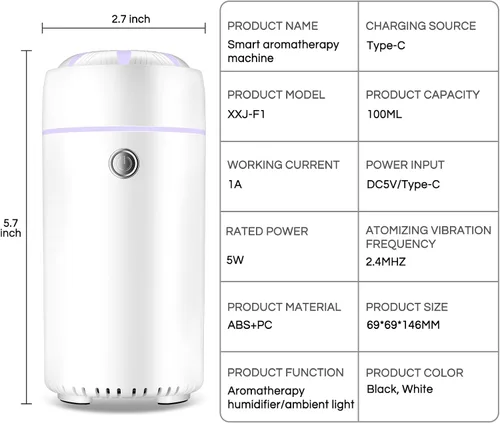 Vista 6 de Difusor de coche, humidificador de coche, difusor de automóvil para aceites esenciales, difusor inteligente de ambientador de automóvil, difusor