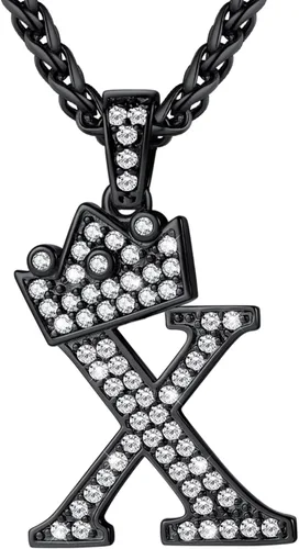 Vista 42 de U7 Crown Initial Number Necklace for Men Women A-Z Letter Pendant Chain a. Oro
