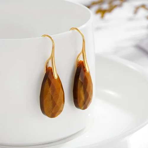 Vista 4 de Plumiss Aretes de piedra natural para mujer, con piedras curativas, hipoalergénicas, ligeros, colgantes de múltiples estilos, joyería para regalo