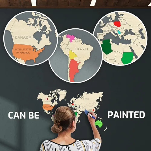Vista 4 de WOODEN.CITY Decoración de pared de madera con mapa del mundo M - Places I've Been Map of the World Wall Art - Hecho en la UE