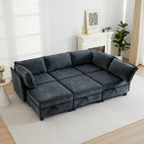 Vista 14 de ORRD Juego de sofá modular esquinero de gran tamaño, sofá convertible en forma de L con almacenamiento, sofá modular de 8 plazas con otomanas y Beige