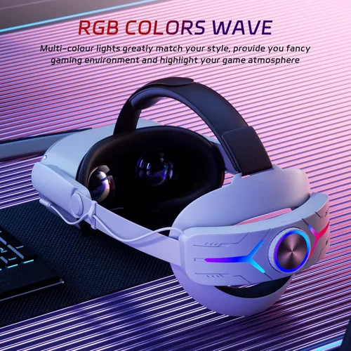Vista 4 de QWOS RGB Comfort Battery Head Strap 8000mAh Compatible with Oculus Quest 2 - Extend 7hrs Playtime - Adjustable Elite Strap with Super Soft Thickened