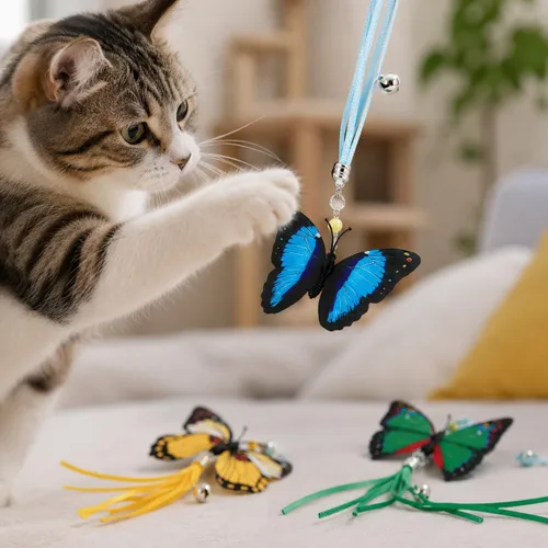 Vista 6 de LUOZZY Juego de accesorios de juguete de varita de 6 piezas de mariposa para gatos Llamativos accesorios de mariposa para gatos