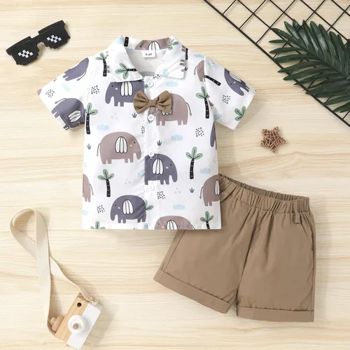 Vista 16 de JEELLIGULAR Conjunto de ropa de verano para bebé niño de manga corta con botones y pantalones cortos, trajes casuales para caballeros de 1 a 6 años