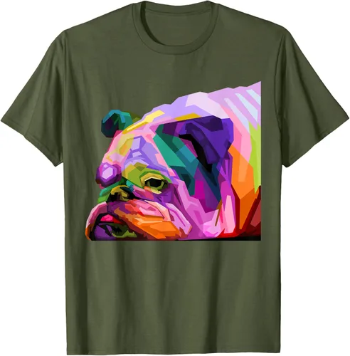 Vista 90 de Camiseta de retrato pop artístico de bulldog británico inglés para dueños de perros, Negro, S