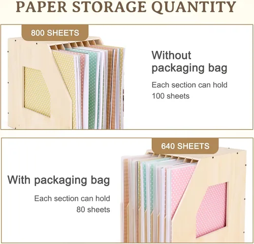 Vista 6 de Caydo Organizador de almacenamiento de papel de madera con 50 piezas de organizador de almacenamiento de papel de álbum de recortes y 120 pestañas