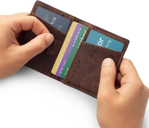 Vista 3 de Corkor Slim Wallet for Men, RFID Safe, Vegan Non Leather, Bi-fold Cards Cash