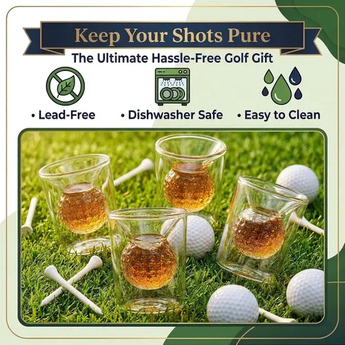 Vista 4 de Juego de vasos de chupito Quantum Lux con forma de bola de golf - 2 oz de vidrio borosilicato de doble pared, diseño de bola de golf hecho a mano