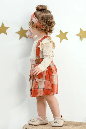 Vista 5 de YOUNGER STAR Conjunto de 3 piezas para niñas pequeñas, conjunto de mameluco floral + falda con correa