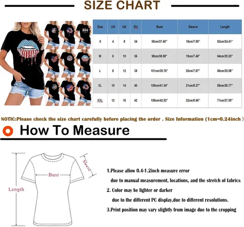 Vista 4 de Camisa para mujer del 4 de julio, a la moda, con estampado holgado, cuello en V, manga corta, informal, para mujer