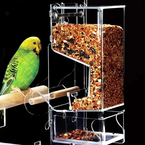 Vista 6 de Comedero para pájaros sin ensuciar, acrílico transparente, reduce los residuos, apto para pájaros pequeños (2 unidades)