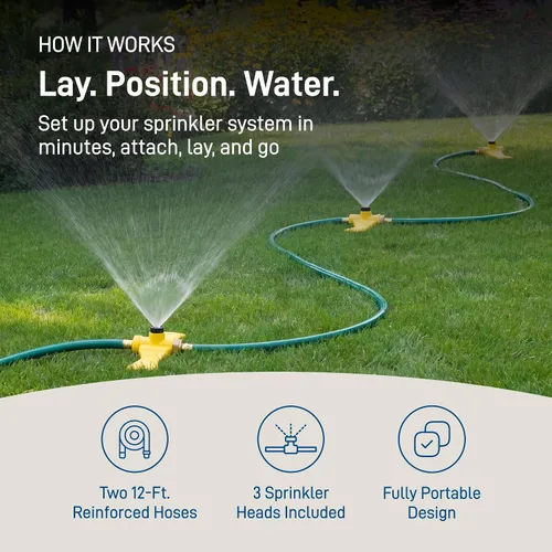 Vista 3 de Orbit - Sistema de riego de césped Port-a-Rain, kit automático de agua para plantas y jardín, 58092N, Verde