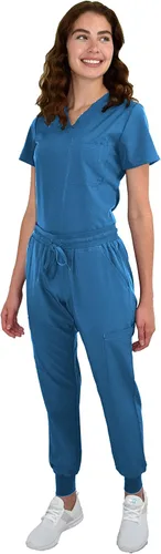 Vista 2 de Green Town Conjunto médico de enfermería GT 4FLEX para mujer, camiseta y pantalón para mujer