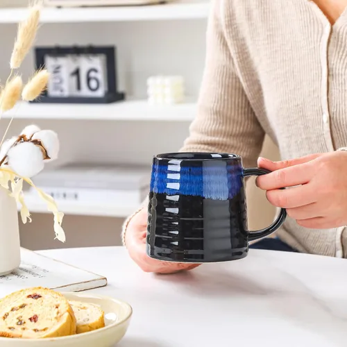 Vista 5 de Taza de Café Grande de Cerámica, Tazas de Cerámica Hechas a Mano, Tazas de Té con Asa Grande para Oficina y Hogar, 15.5 oz, Apta para Lavavajillas