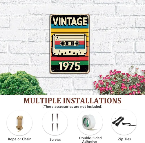 Vista 6 de Cartel de metal retro de 1975 para jardín, patio, bar, porche, garaje, hogar, dormitorio, cocina, decoración de 8 x 12 pulgadas, fácil de colgar
