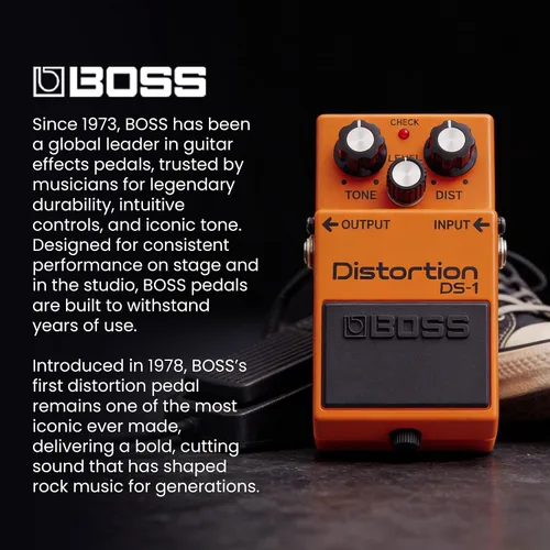 Vista 9 de Boss Paquete de distorsión DS-1 con cable de instrumento Gearlux, cable de conexión, púas y paño de pulido de Austin Bazaar