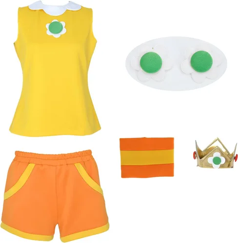 Vista 5 de miccostumes Disfraz de tenis amarillo para mujer con corona