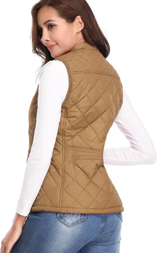 Vista 3 de Fuinloth - Chaleco acolchado para mujer, diseño de cuello alto, ligero, con cierre