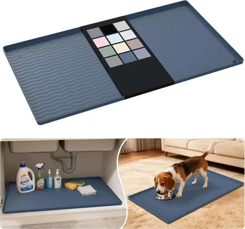 Vista 25 de URMONA - Tapete de silicona impermeable para debajo del fregadero, 16 x 10 Beige