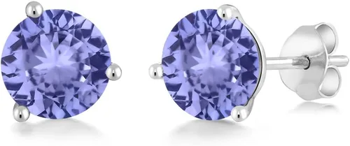 Vista 88 de Gem Stone King Aretes de oro de 14 quilates, 0.236 in, piedra natal redonda, Martini, 3 puntas, aretes de oro para mujer