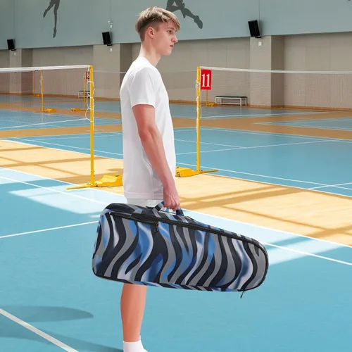 Vista 8 de Bolsas de raqueta de bádminton para tenis, impermeables, con textura animal azul-gris, bolsa deportiva para pickleball para hombres y mujeres, bolsa