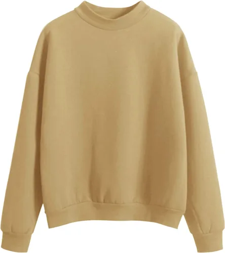 Vista 16 de Sudadera de cuello alto falso para mujer, cuello redondo, cómoda, color liso, suéter casual de manga larga, suéter de otoño
