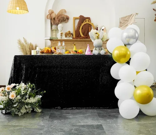 Vista 6 de Mantel de lentejuelas de 60 x 102 pulgadas, azul bebé, para boda, fiesta, despedida de soltera, rectangular