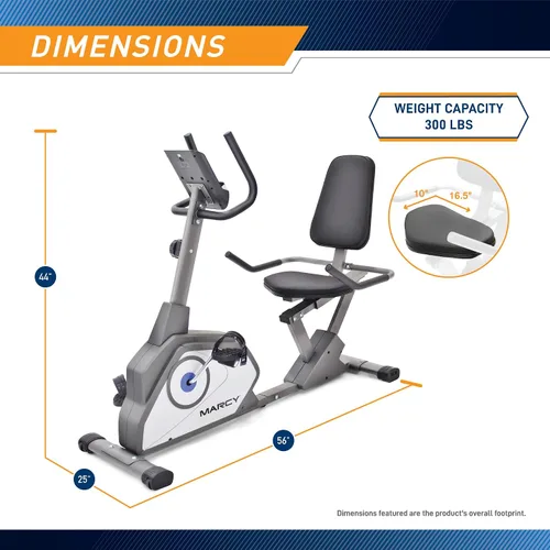Vista 2 de Marcy Bicicleta estática reclinada magnética con 8 niveles de resistencia