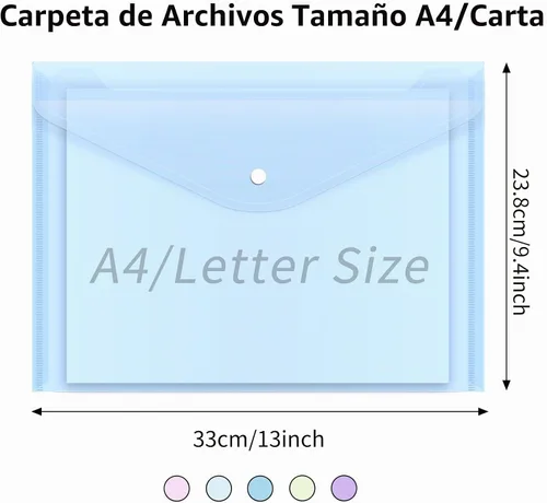 Vista 2 de EOOUT 5 carpetas de sobres de plástico, carpetas de polietileno de plástico para documentos, carpetas de archivos con cierre a presión, tamaño A4