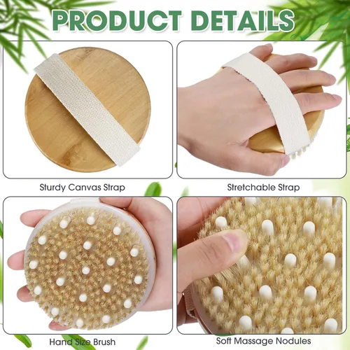 Vista 7 de Gejoy Cepillo corporal de cepillado en seco para drenaje linfático, cepillo exfoliante con nódulo de masaje, exfoliante corporal para piel seca