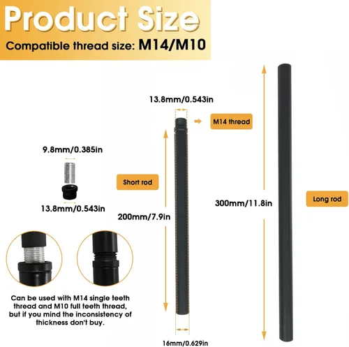 Vista 2 de KCO Lighting M14 - Varilla de extensión roscada de 7.89 pulgadas y 11.8 pulgadas, varillas de extensión negras, accesorios de iluminación, varillas