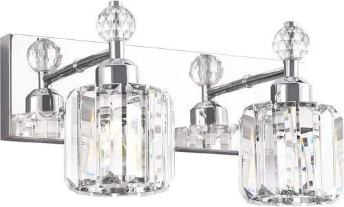 Vista 46 de PRESDE Aplique de pared de cristal único, lámpara de tocador cromada moderna, lámpara de pared de 1 luz para baño, dormitorio, pasillo
