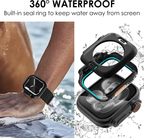 Vista 5 de Ultra Look - FULLIFE 2 en 1 compatible con Apple Watch Series 11/10 de 1.654 pulgadas, protector de pantalla impermeable, frente y trasera