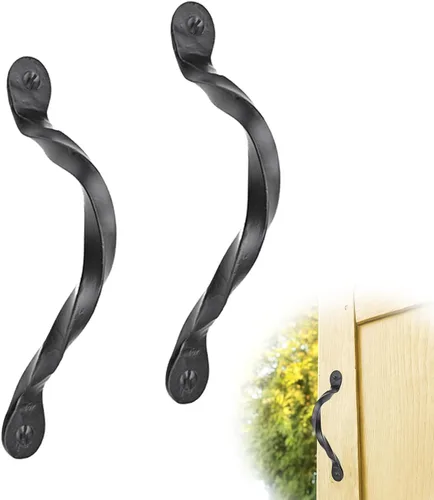 Vista 13 de Tirador o manija decorativa de hierro forjado a mano de 4.5 pulgadas Serie Farmhouse Acabado negro para cofres, armarios, baúles y puertas