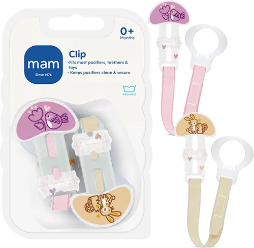 Vista 8 de MAM 2 clips para chupetes con sujetadores y anillos flexibles para niños, los diseños pueden variar