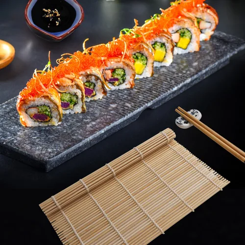 Vista 5 de Kit de fabricación de sushi, kit de sushi mejorado con guía que incluye rodillo de bazooka, molde de corte, esteras de bambú, fabricante de Musubi