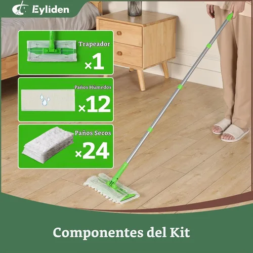 Vista 5 de Eyliden - Trapeador barredora con 36 repuestos, 3 tipos de paños desechables secos y húmedos, diseño hermético sin almohadillas perdidas, recambios