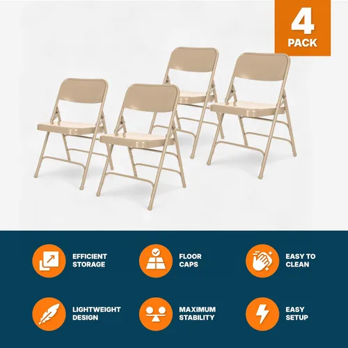 Vista 7 de OEF Furnishings Serie OEF300 Sillas Plegables de Acero Premium de Servicio Pesado, Sillas Comerciales de Metal con Triple Refuerzo y Bisagras Beige