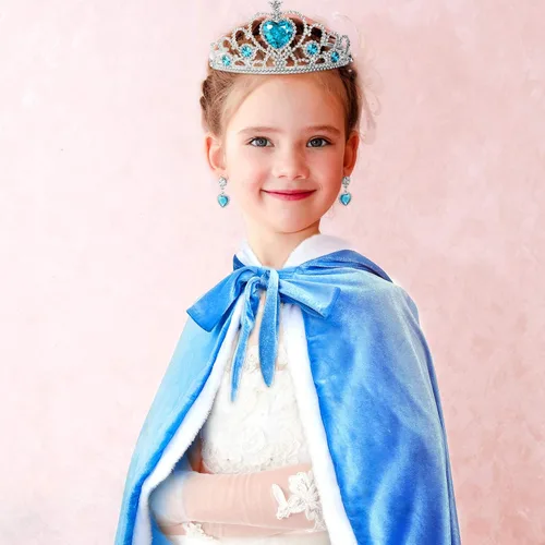 Vista 5 de Skylety Juego de 7 piezas de disfraz de princesa con capucha para niñas pequeñas, cosplay, fiesta, cumpleaños