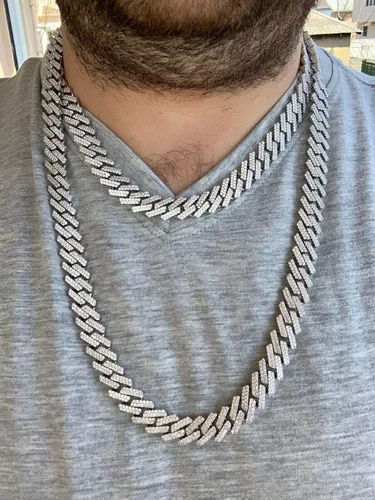 Vista 4 de HarlemBling Cadena o pulsera cubana de plata de ley 925 maciza para hombre, eslabones cubanos Hip Hop de 0.472 in - ICY, Metal, Circonita cúbica
