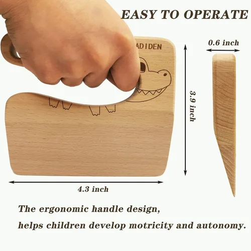 Vista 2 de Cuchillo de madera para niños, cuchillos seguros para niños, juguete de cocina, picador, cortador de verduras y frutas (para 2-8 años)