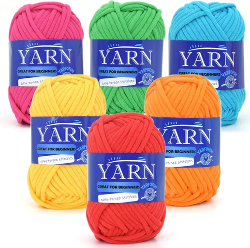 Vista 9 de Paquete de 6 hilos de ganchillo para principiantes, colores arcoíris, multicolor, hilo de ganchillo de algodón para tejer a ganchillo, para Serie