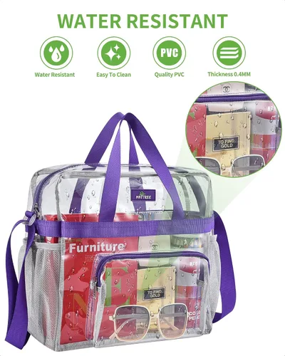 Vista 4 de MAY TREE Bolsa transparente para eventos en estadios de 12 x 6 x 12 pulgadas, bolsa de almuerzo transparente con correas reforzadas para trabajo