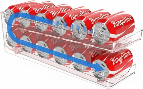 Vista 10 de Organizador de latas de soda enrollable BingoHive para refrigerador, dispensador de latas para cerveza, soda, seltzer, lata de pop, organizador