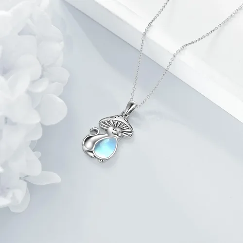 Vista 2 de PORTCAS Collar con colgante de ágata de musgo en forma de lágrima, turquesa, piedra lunar, larimar, sirena, zorro, gato, collar con colgante