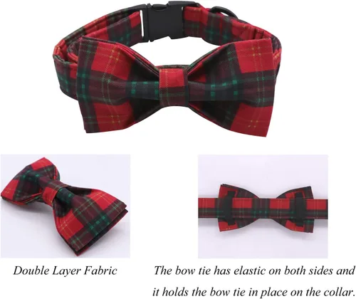 Vista 4 de Lionet Paws Collar navideño para perro y gato con corbatín, suave y cómodo, collar ajustable