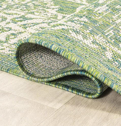 Vista 4 de JONATHAN Y Alfombra de pasillo floral tejida para interiores y exteriores 2X8, color crema/verde, tela bohemio texturizada para el patio trasero